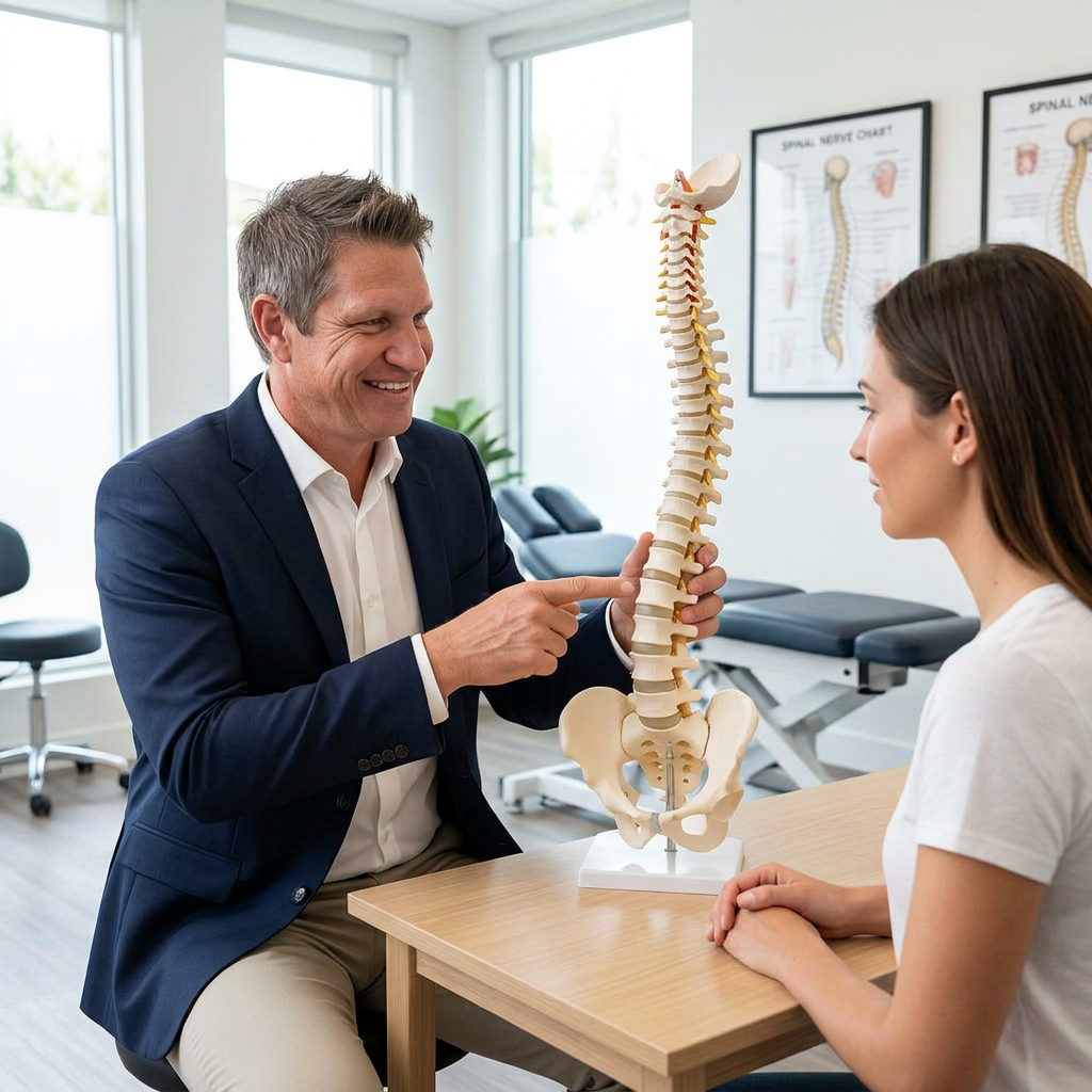 Patient in consultation with chiropractor